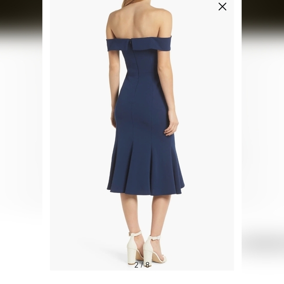 Gal Meets Glam Tyler Scuba Navy Blue Dress Off Shoulder Mermaid 4 - Picture 6 of 7